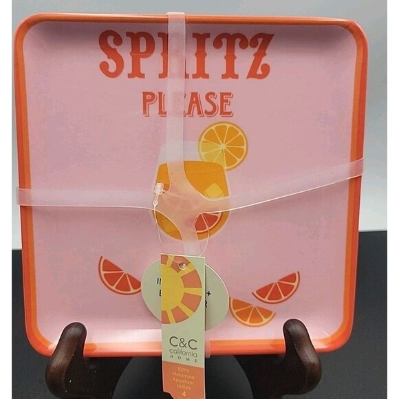 C&C California Home  4 Appetizer Plates SPRITZ PLEASE Square Melamine Cocktails - Picture 8 of 8